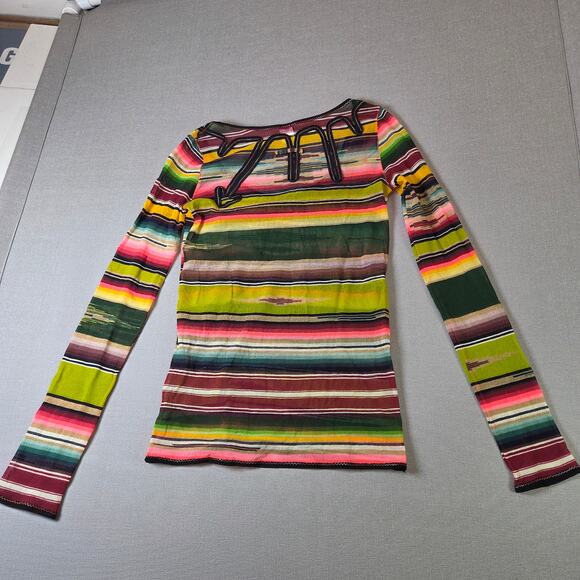 Jean Paul Gaultier Soleil Fuzzi Mesh Top Vintage Y2K Stripe Italy M Long Sleeve - Picture 8 of 16